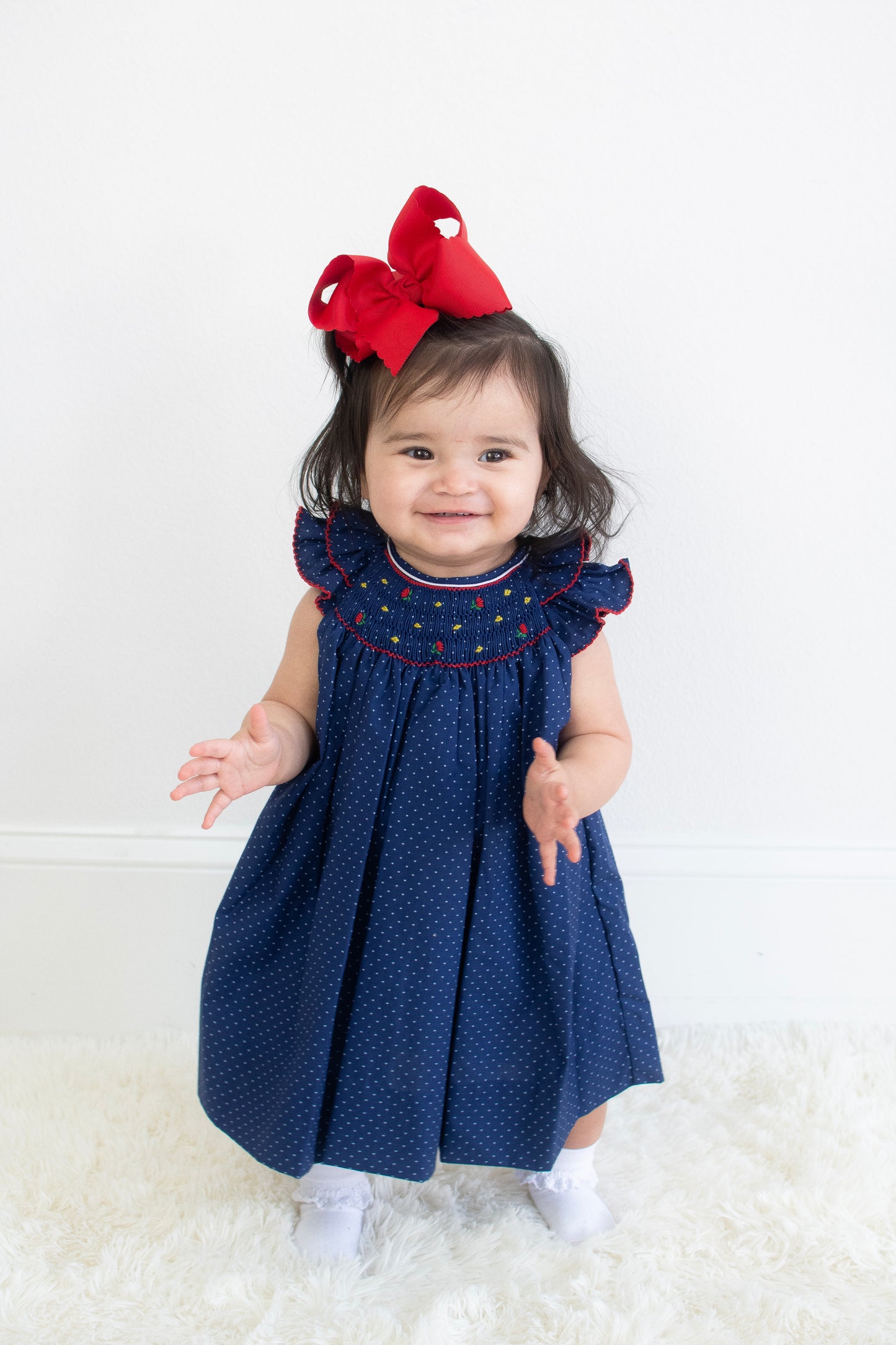 Navy Blossom Smocked Dress