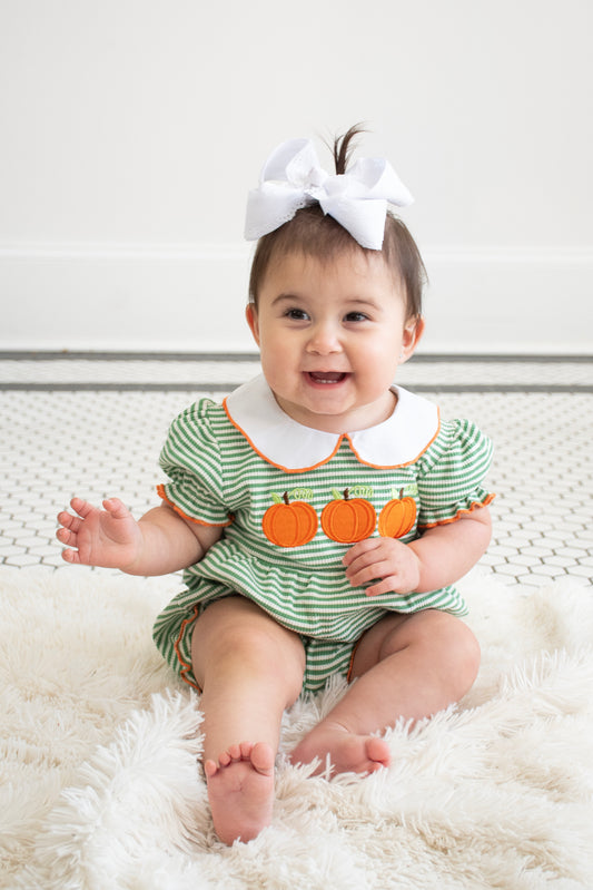 Green Striped Ruffled Pumpkin Romper