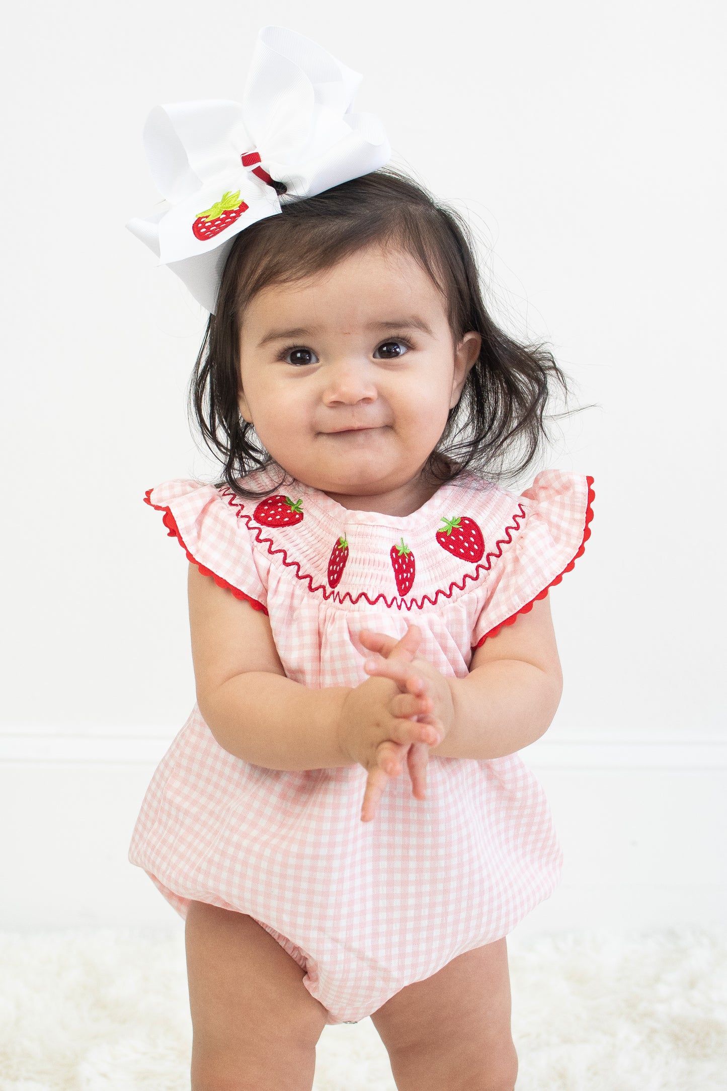 Baby Girls Strawberry Plaid Smocked Romper