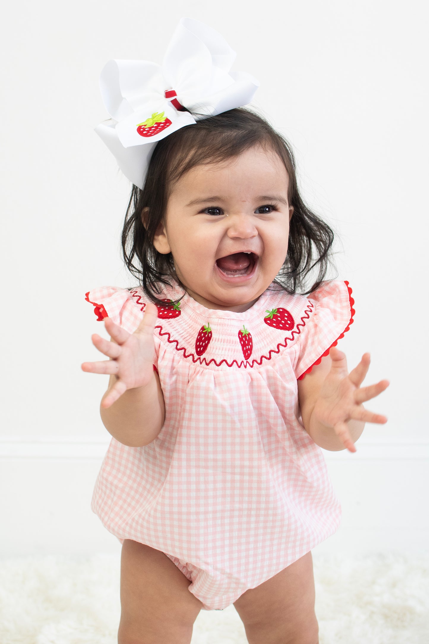 Baby Girls Strawberry Plaid Smocked Romper