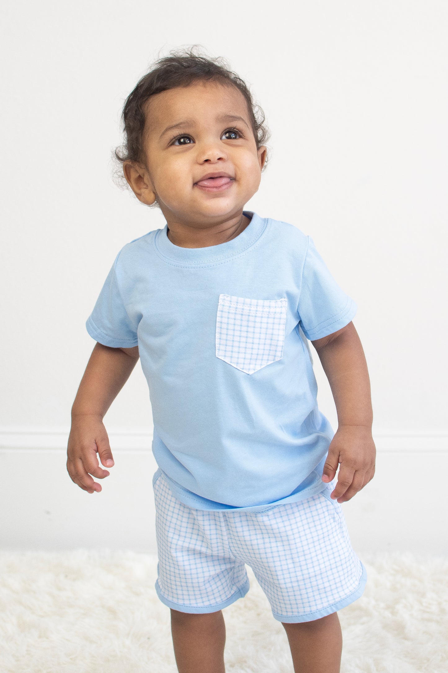 Blue Gingham Short Set