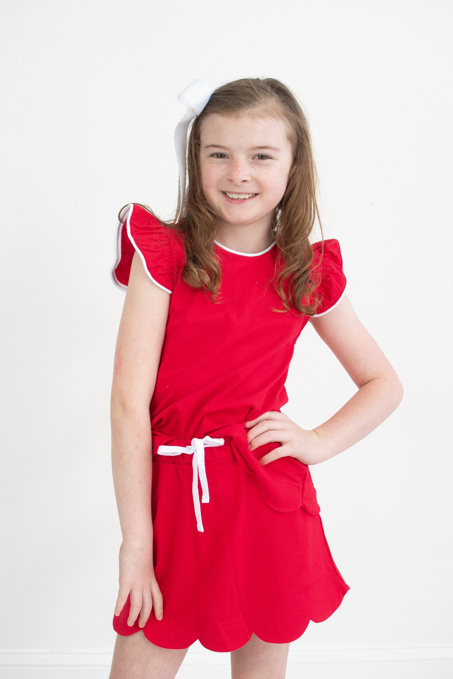 Red Scallop Hem Bow Skort