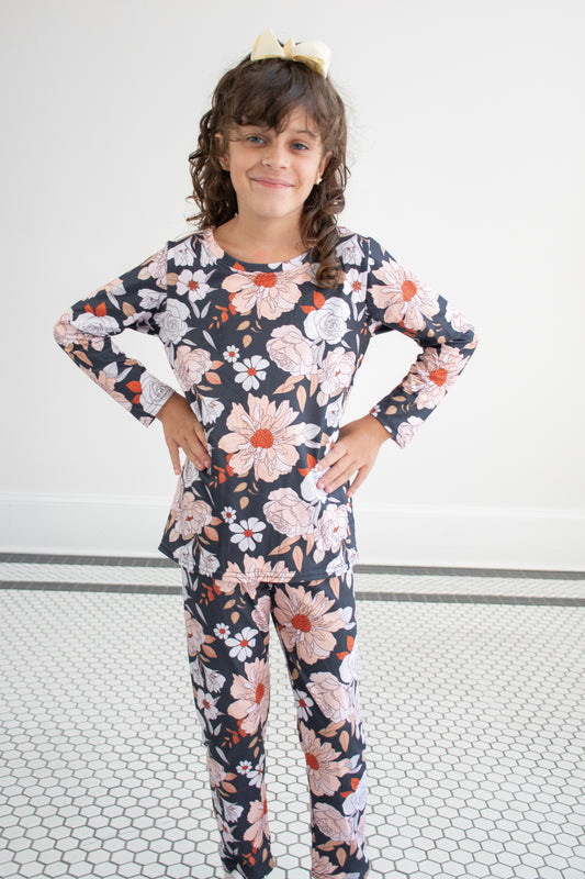 Black Floral Print Comfy Lounge Two Piece Set