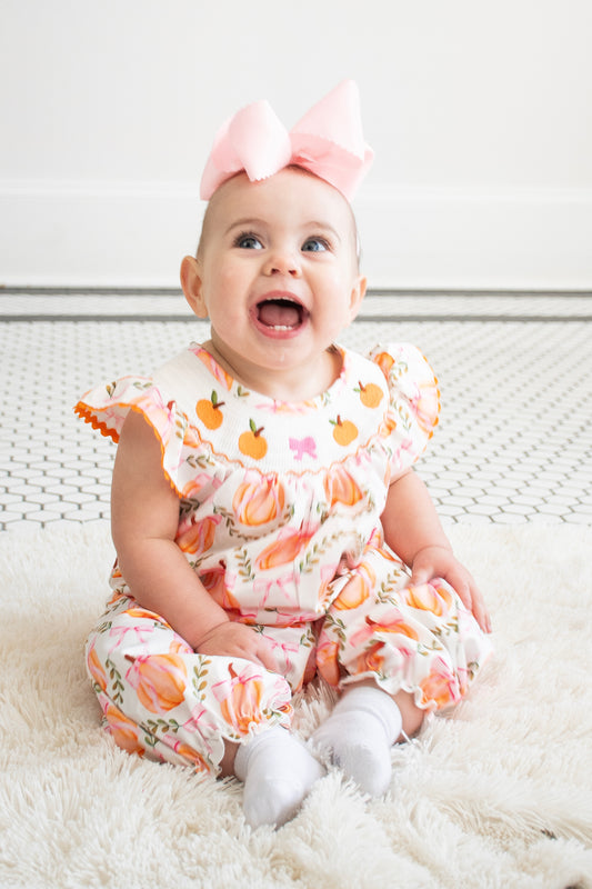 Pumpkin Lattice Smocked Baby Romper