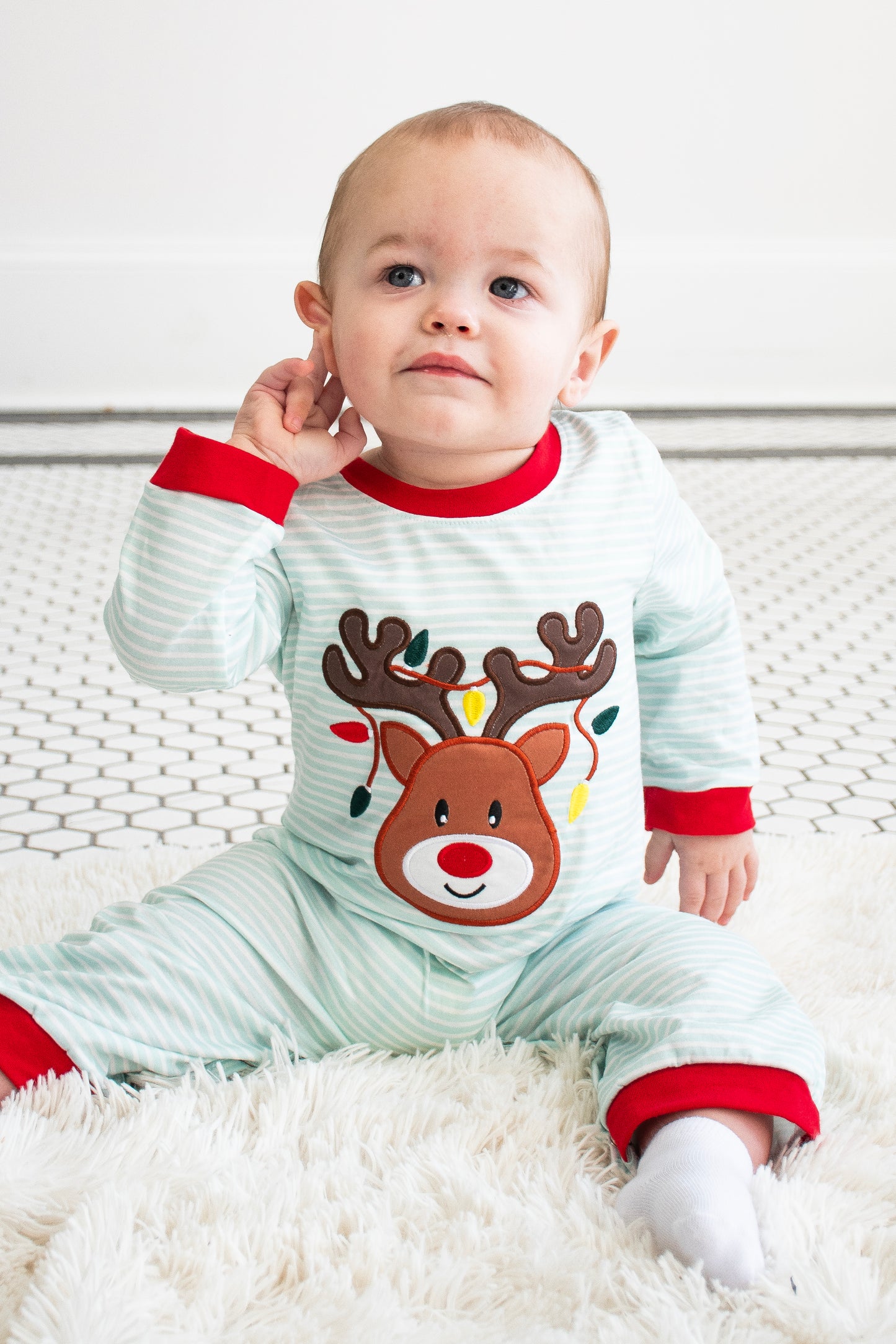 Rudolph & Twinkle Lights Boy Romper