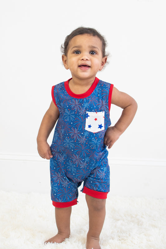 Navy Fireworks Romper
