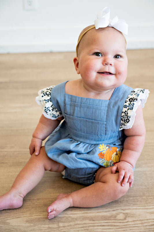Blue pumpkin embroidery lace ruffle bubble
