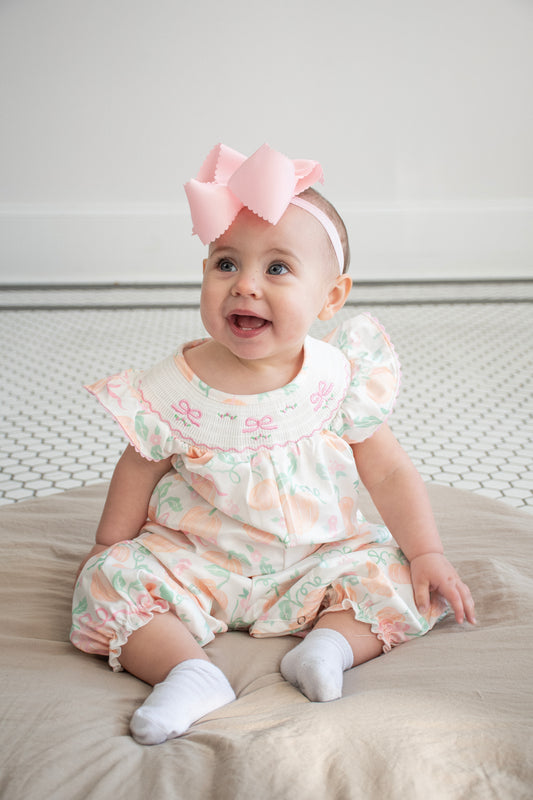 Peachy Pumpkin Smocked Baby Romper