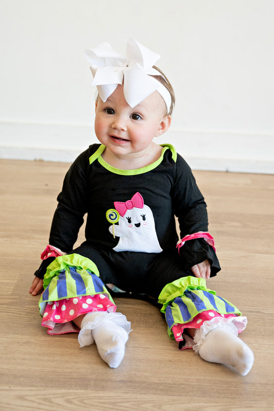 Baby Black Ghost Appliqué Romper