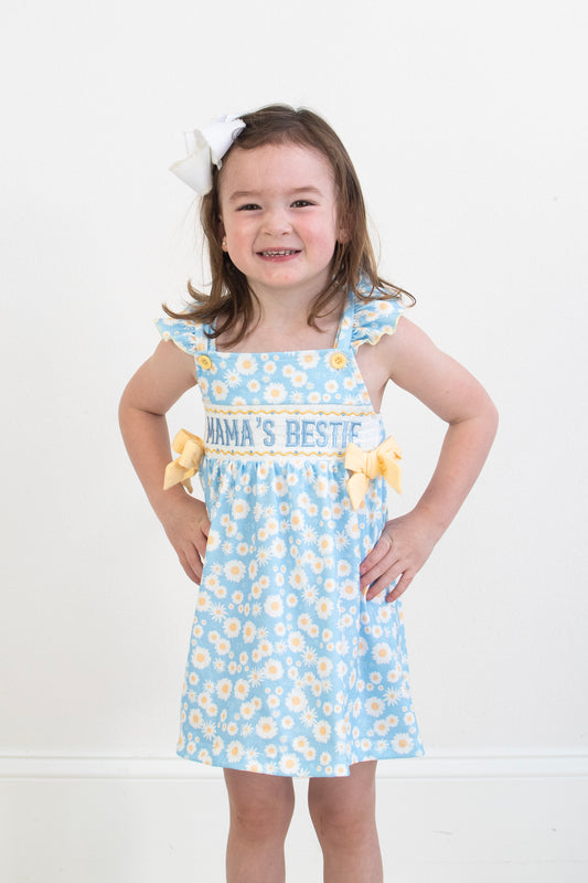 "Mama's Bestie "Daisy Smocked Ruffle Dress