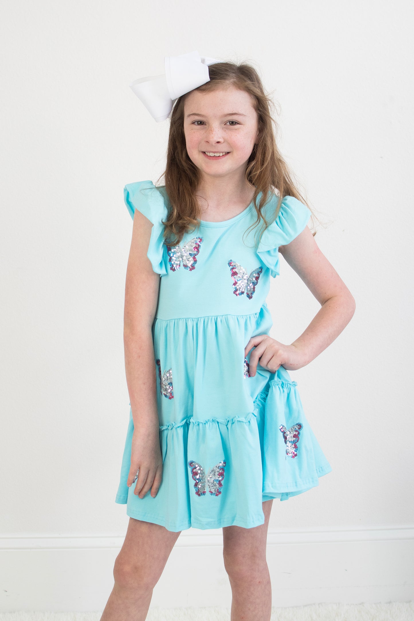 Aqua Butterfly Sequin Dress