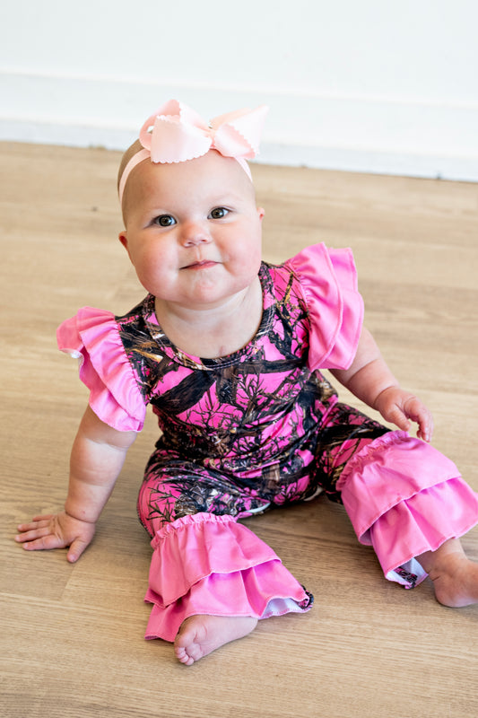 Pink Tree Camo Baby Romper