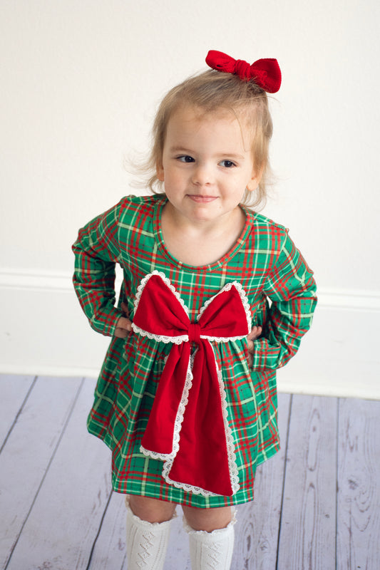 Forest Lace Bow Plaid Bloomer Set