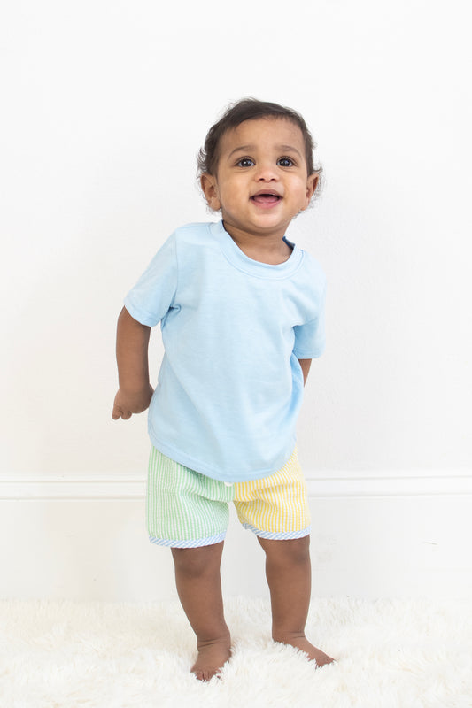 Blue Stripe Seersucker Short Set