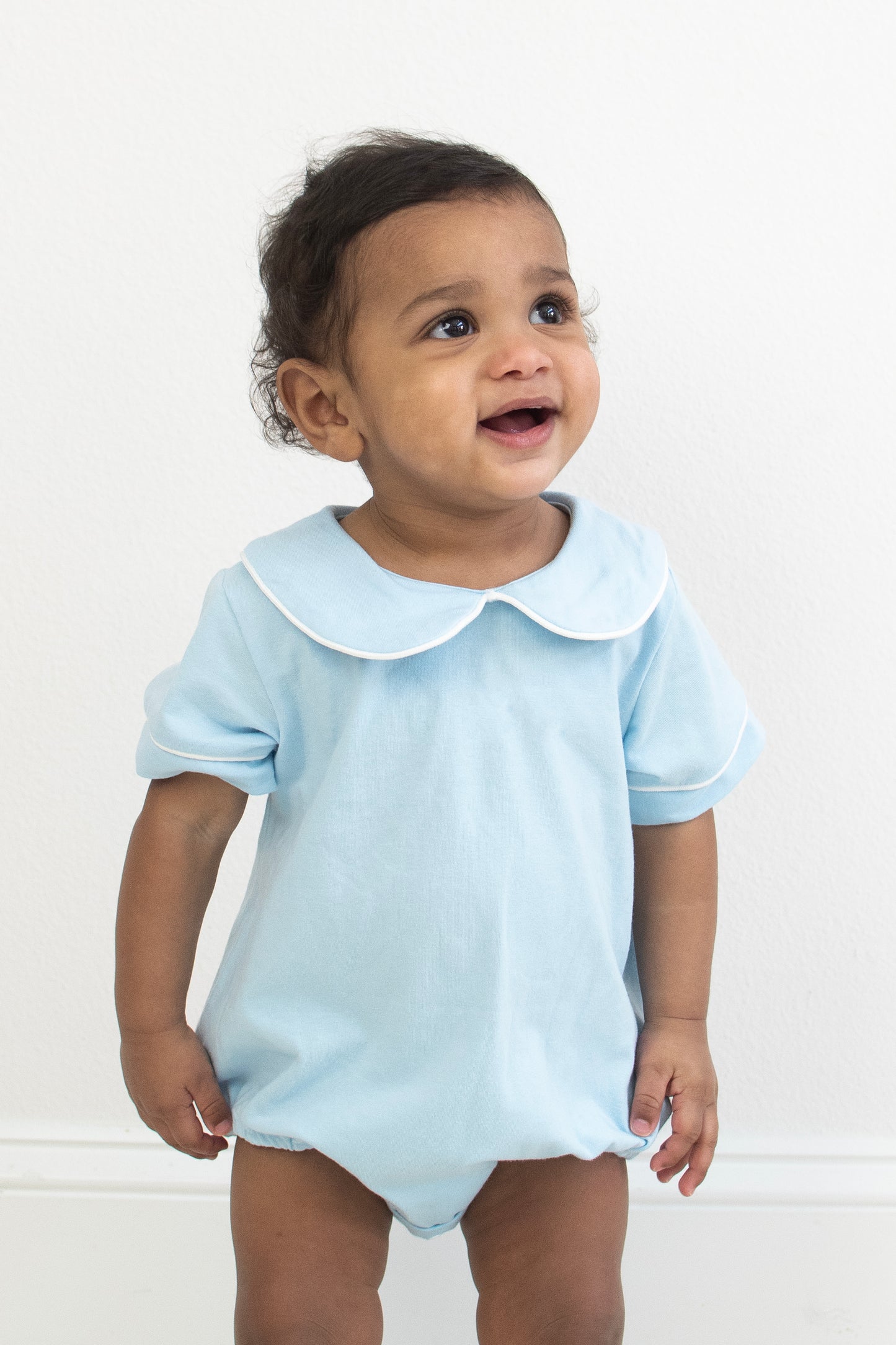 Light Blue Short Sleeve Solid Color Romper