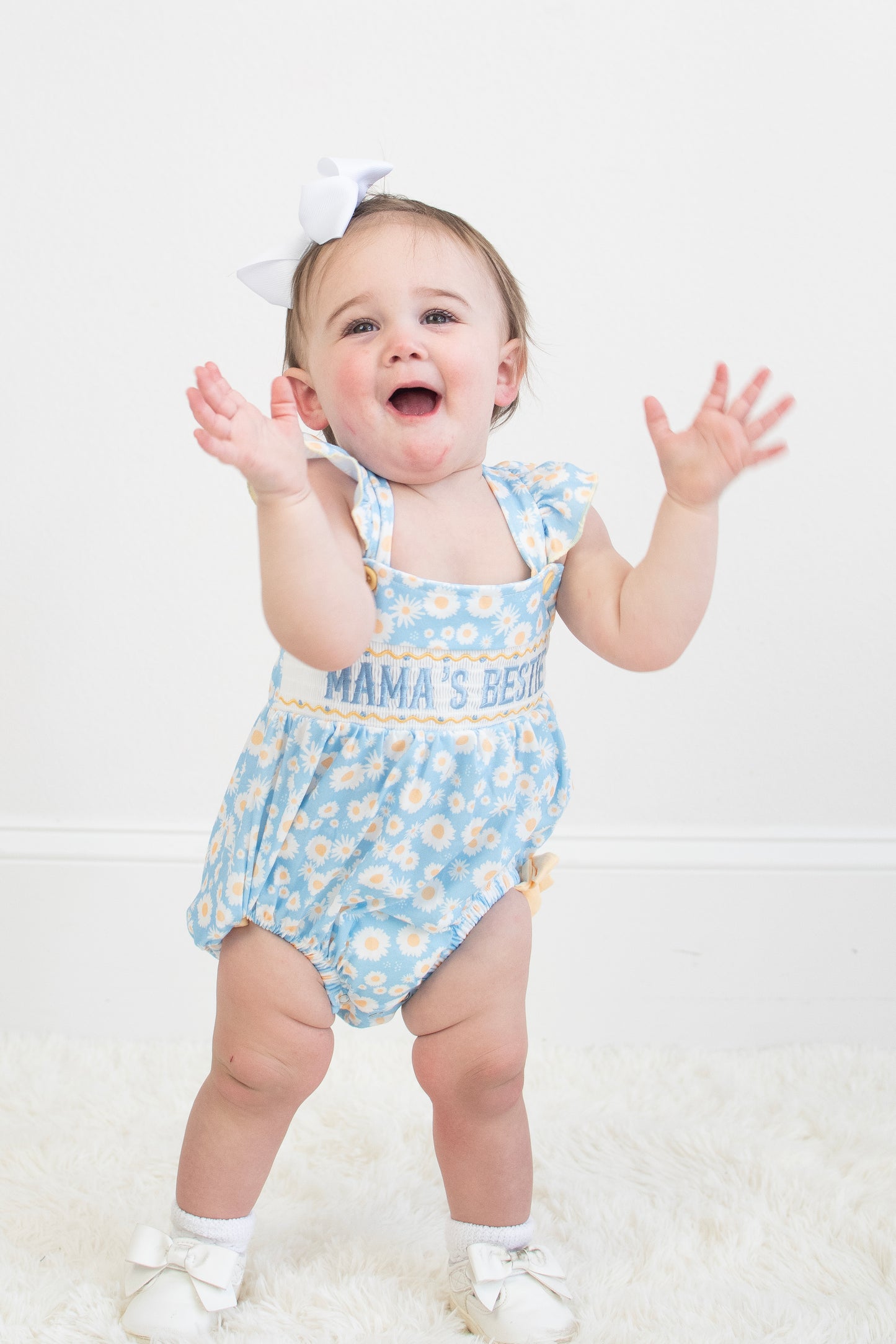 "Mama's Bestie "Daisy Smocked Baby Girl Romper