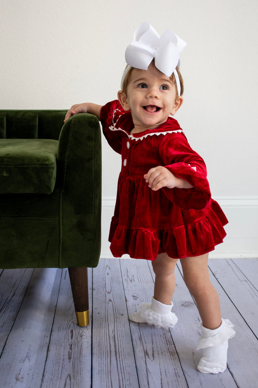 Classic Red Velvet Infant Girl's Christmas Romper