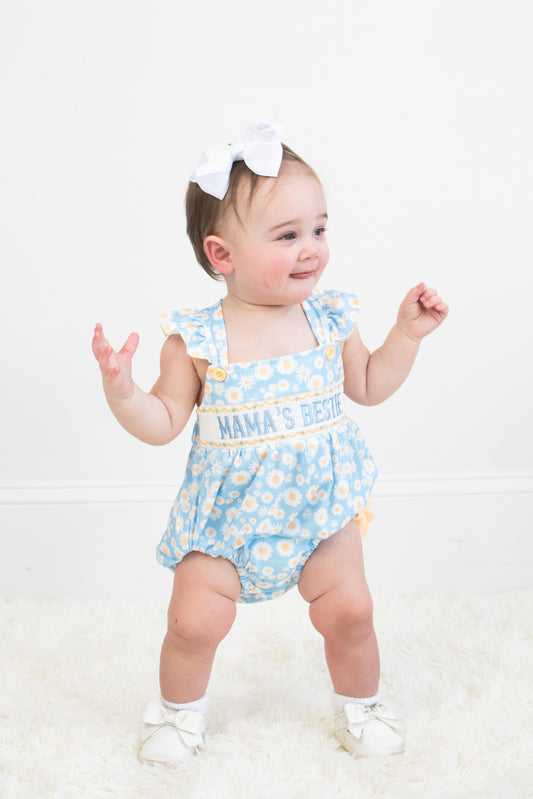 "Mama's Bestie "Daisy Smocked Baby Girl Romper