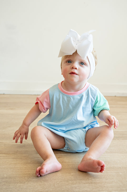 Pink, Blue, Green Color block Romper