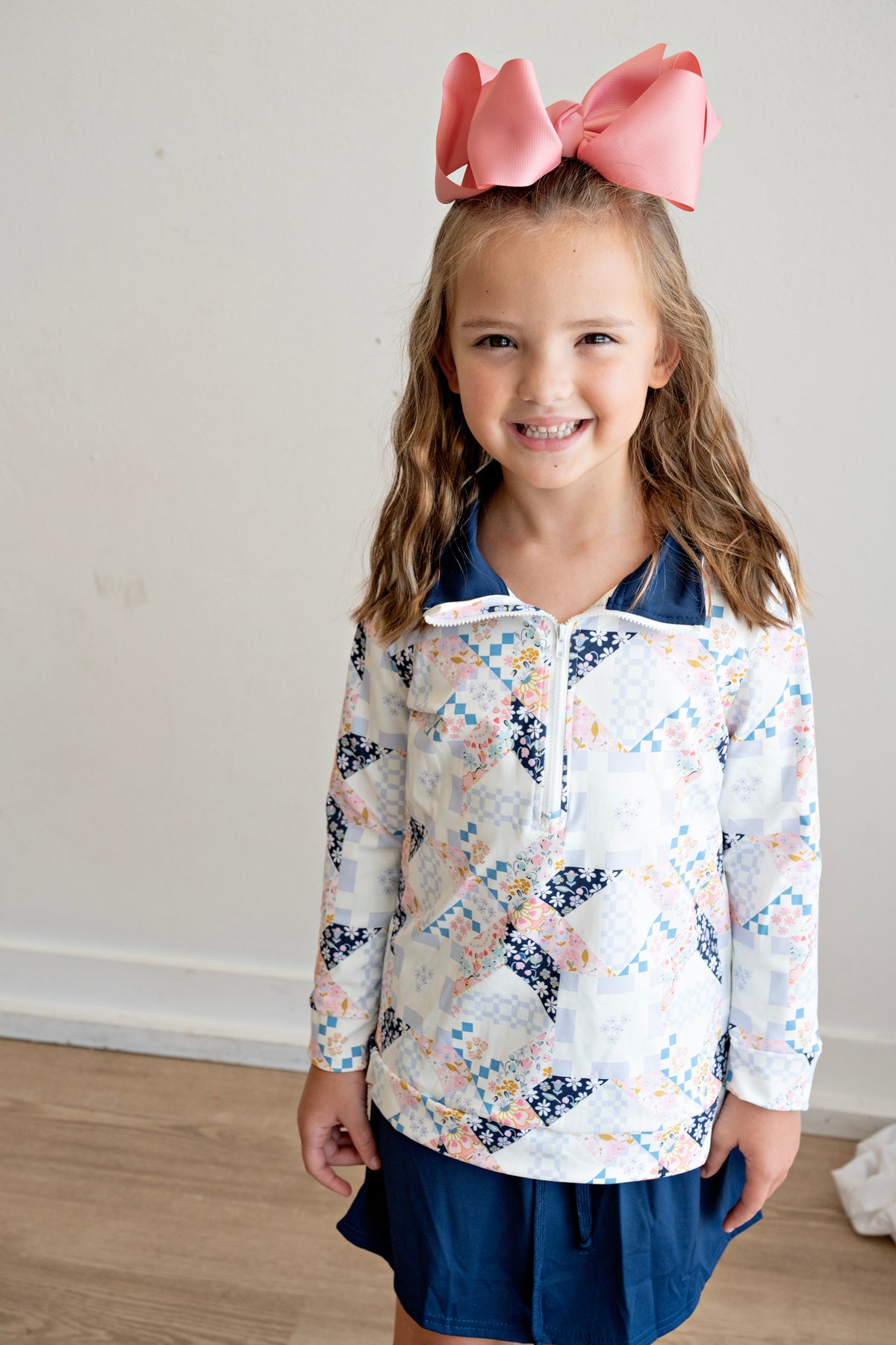 Blue Quilted Girls Quarter Zip Skort Set