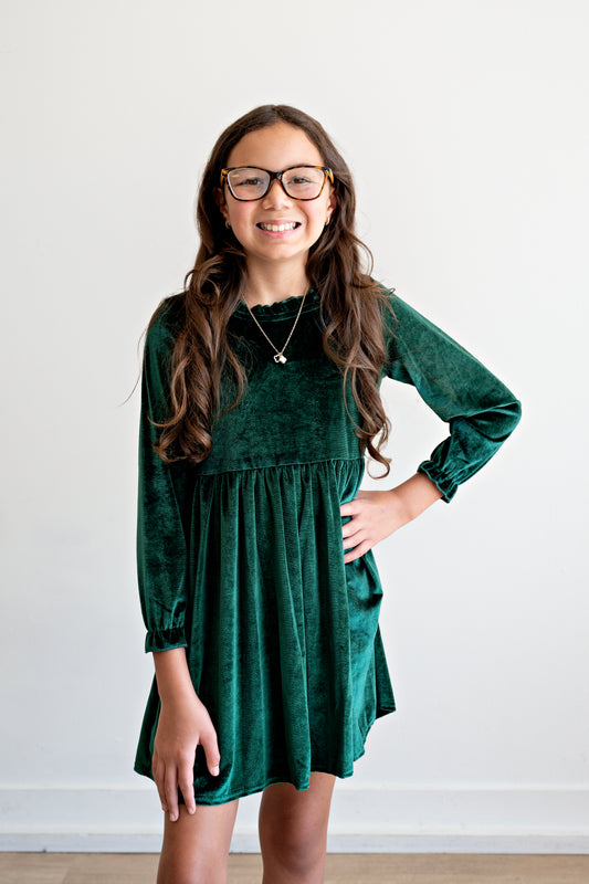 Emerald Velvet Girls Dress (runs short)