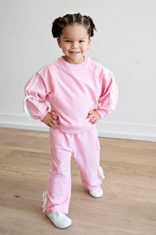 Bubblegum Pink Bow Trim Sweatshirt and Pants Set