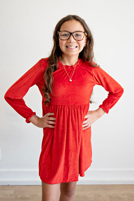 Red Velvet Girls Dress (runs short)