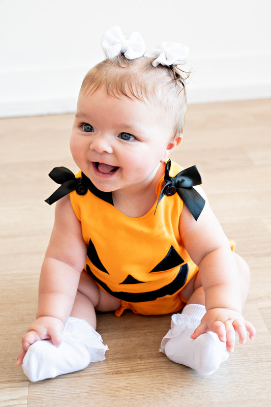 Orange Jack-O-Lantern Applique Bow Bubble