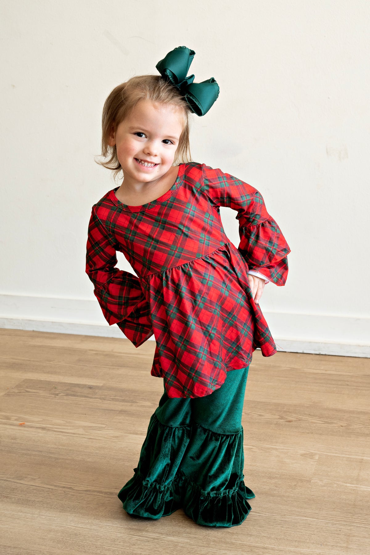 Festive Velvet Plaid Girls Set