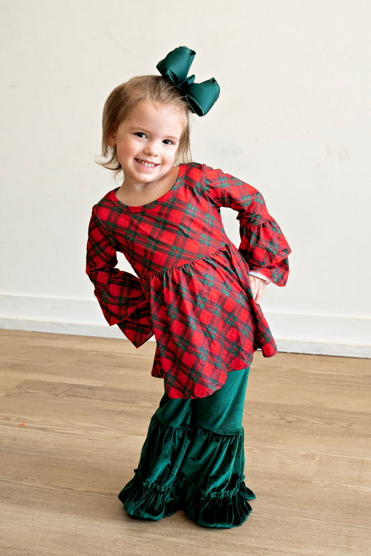 Festive Velvet Plaid Girls Set