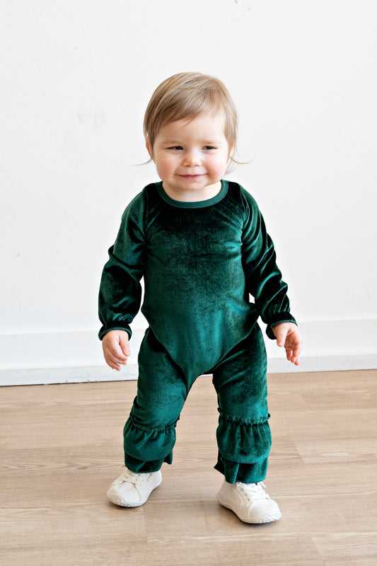 Emerald Velvet Baby Romper