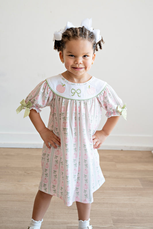 Sage & Pink Pumpkin Girl Dress