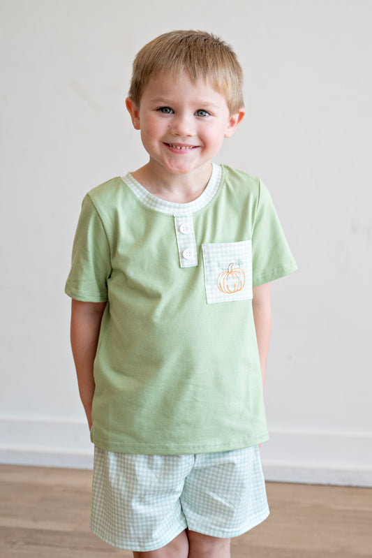 Sage Pumpkin Embroidered Shorts Set