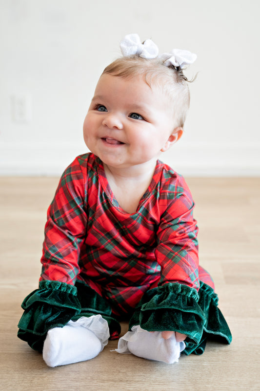 Festive Velvet Plaid Romper