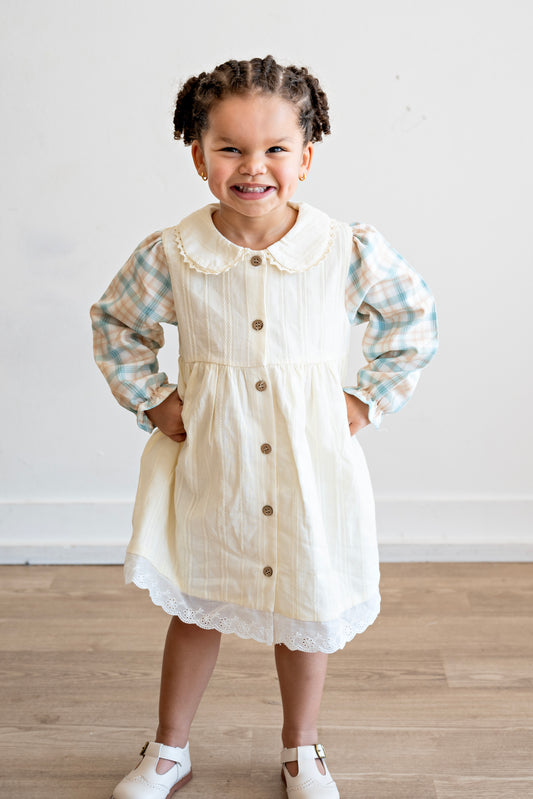 Cream plaid button dress