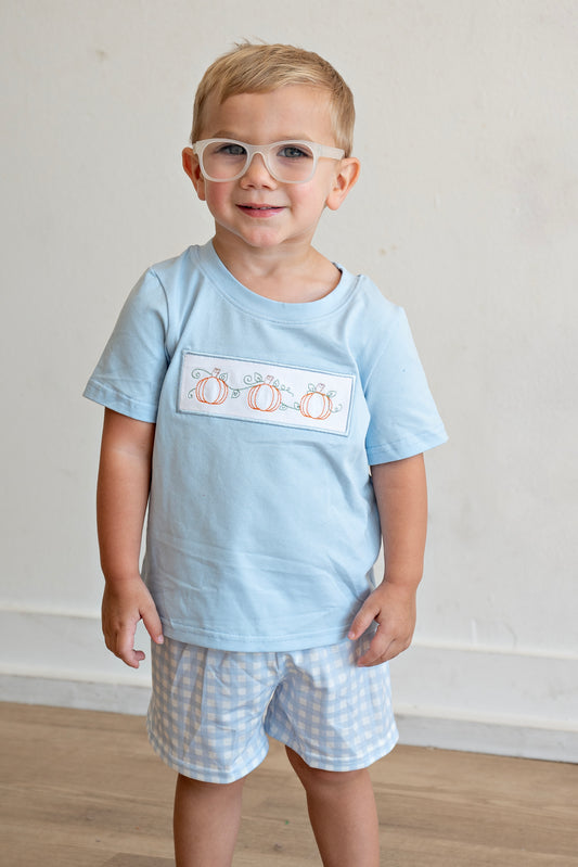 Blue Pumpkin Embroidery Gingham Shorts Set