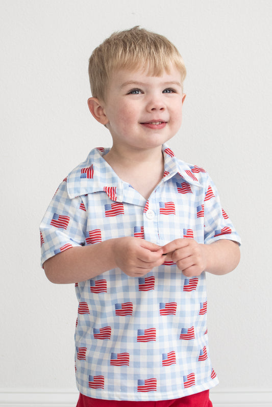 Blue Flag Collar Shirt