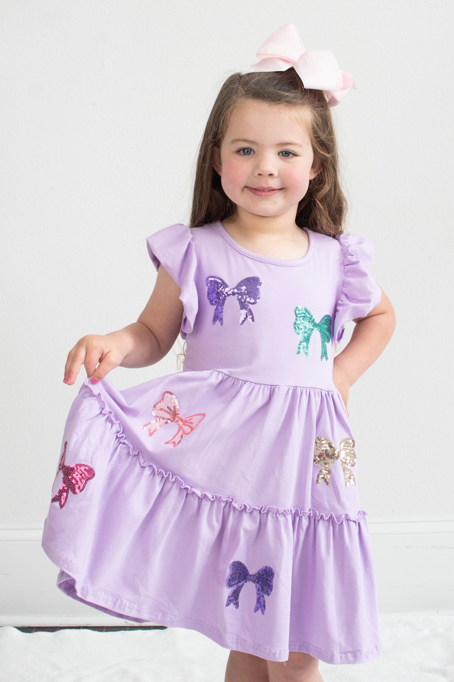 Purple Bow Sequin Dress