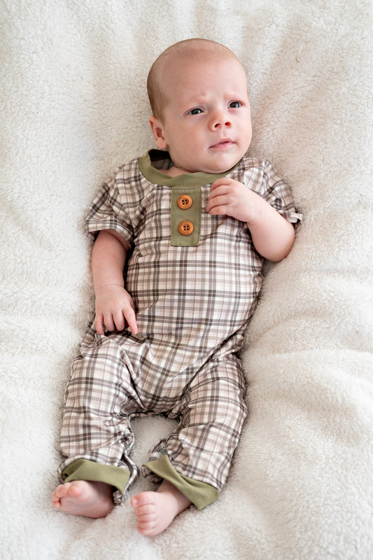 Oat & Olive Plaid Romper