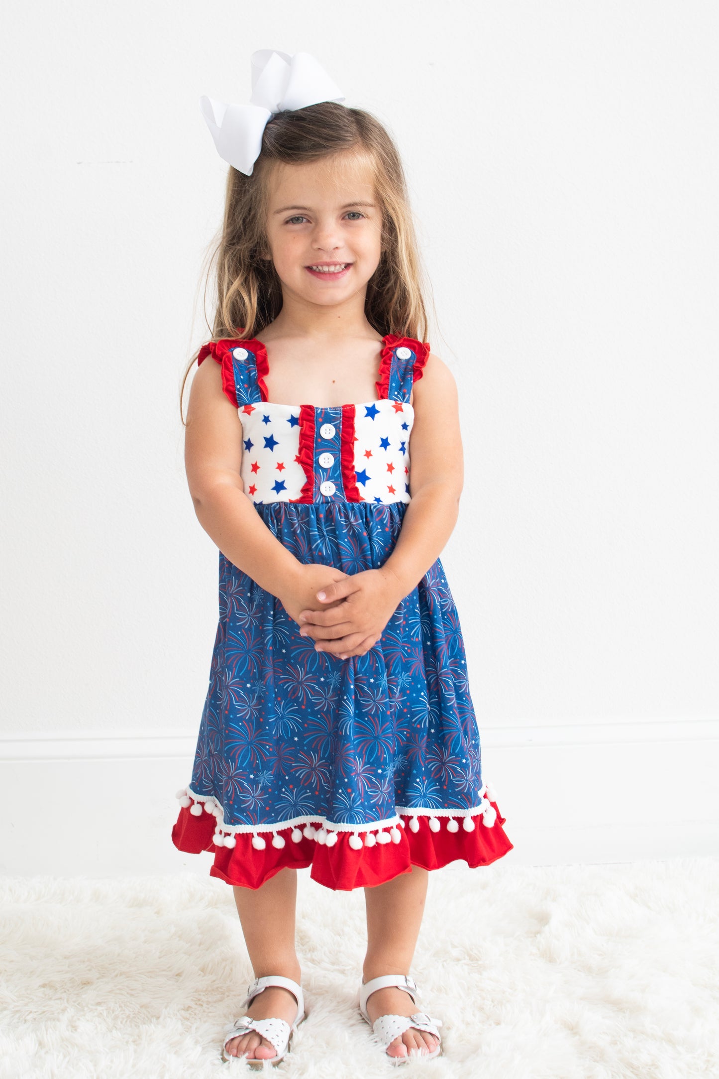 Navy fireworks ruffle dress