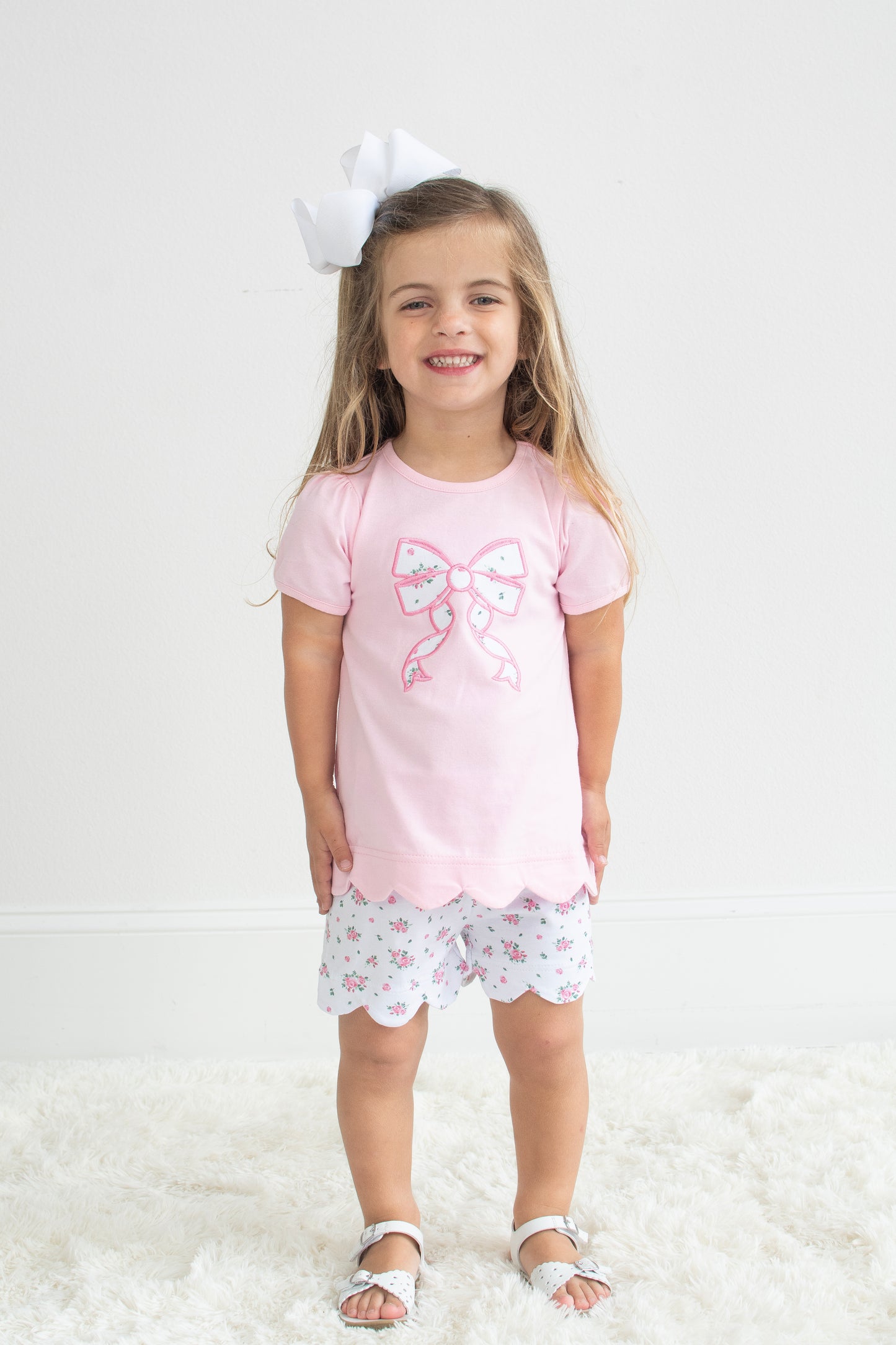 Pink Bow Ditzy Floral Applique Set