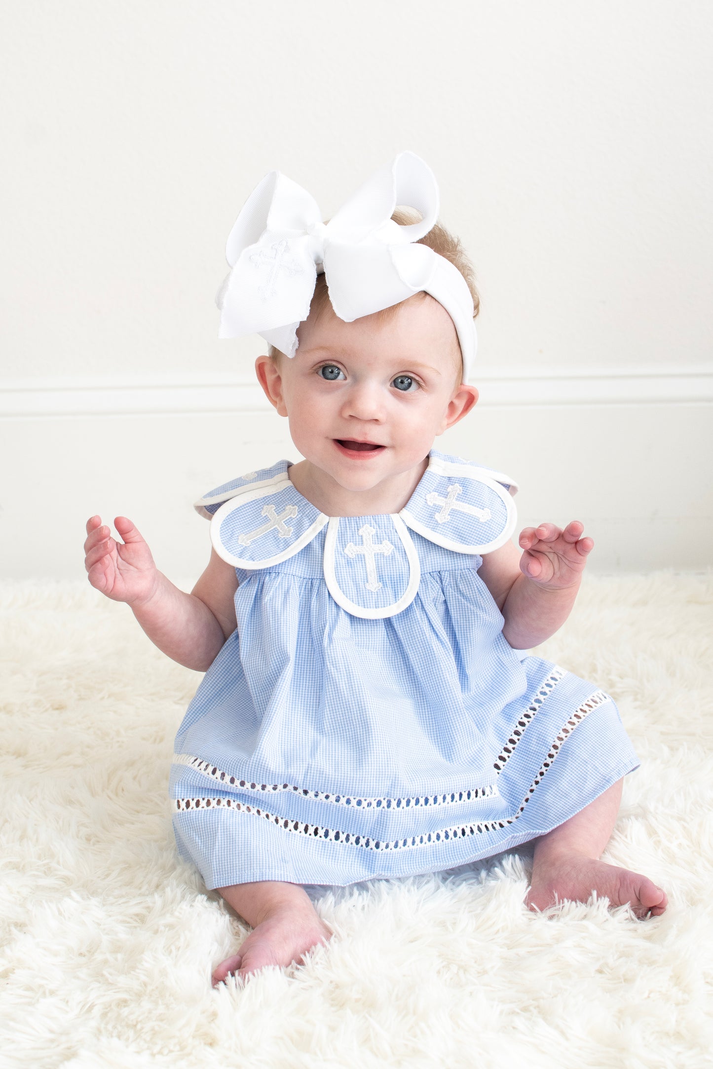 Blue Smocked Cross Girl Diaper Set