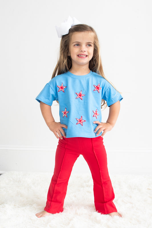 4th of July Star Applique Pearl Embellished Girls Set