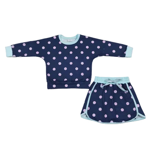 Girls Blue Polka Dots Long Sleeve Skort Set