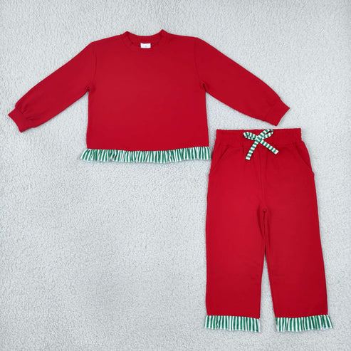 PREORDER - Red Green Casual Ruffle Pants Set