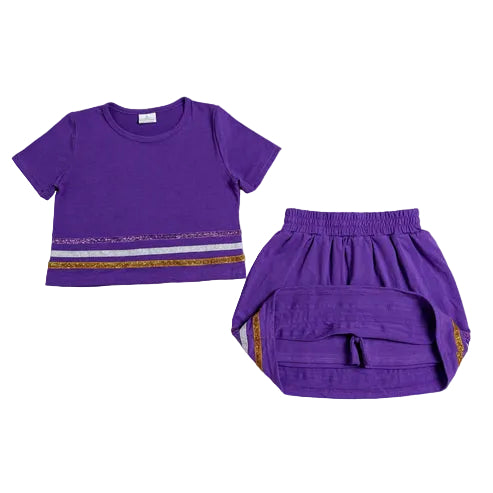 Purple/Gold Cotton Sequin Skort Set