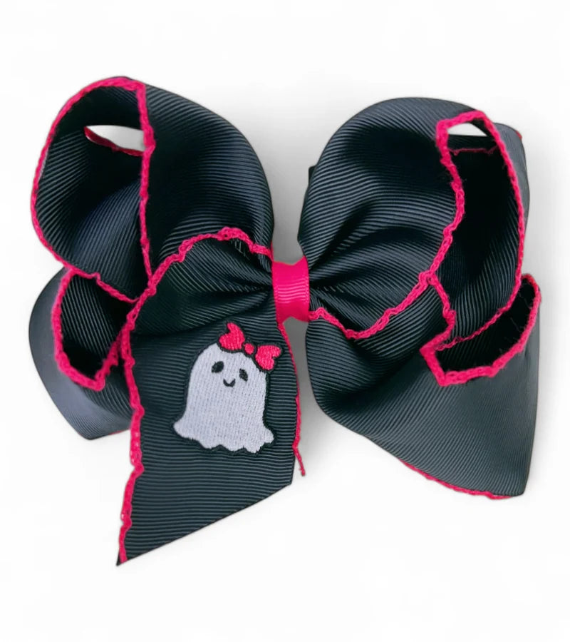 Embroidered ghost with moon stitch bow 5"
