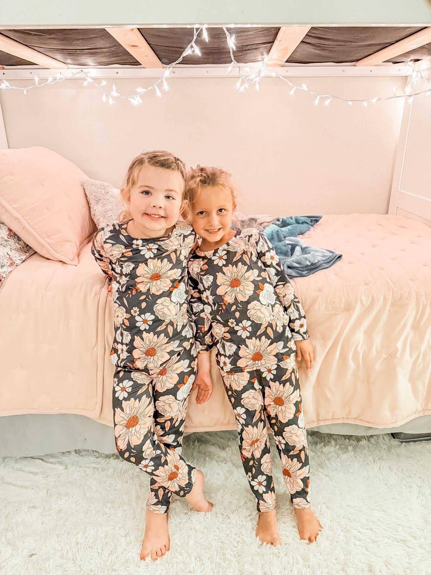 Black Floral Print Comfy Lounge Two Piece Set