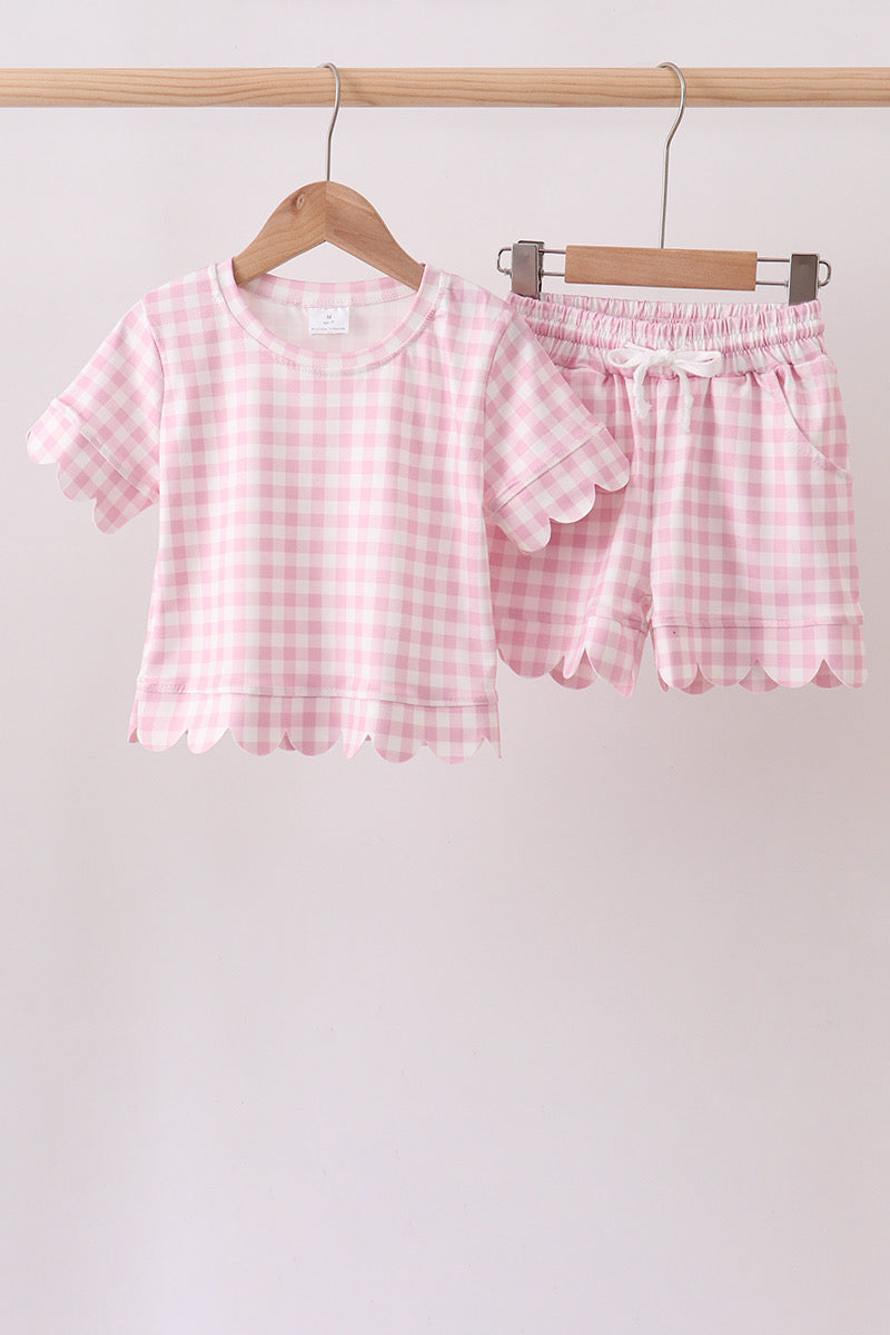 Pink Gingham Scallop Set