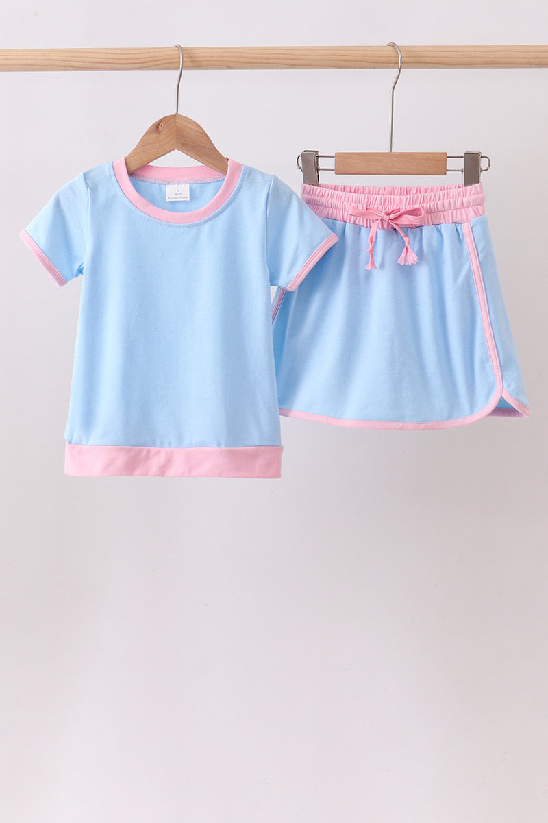 Blue & Pink Color Block Active Skort Set